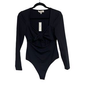 Fleur Du Mal Black Bow Bodysuit Size‎ L NWT Long Sleeve Open Front Tie Closure
